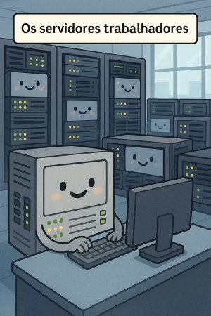 Dentro do data center, os servidores guardam fotos, vídeos, mensagens e sites. Eles nunca dormem!